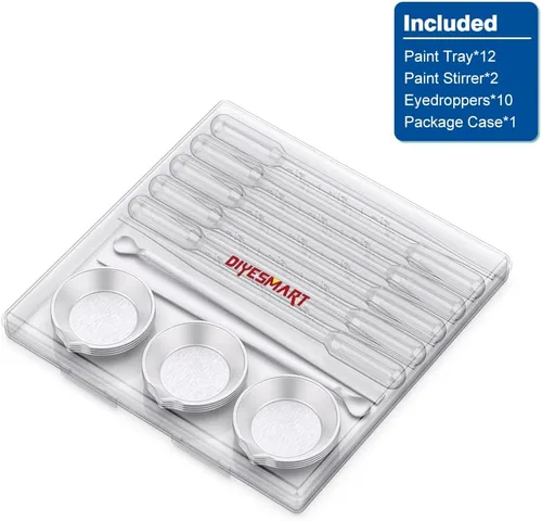 Miniatura 3 de DIYESMART Bandeja de pintura de 12 piezas, 2 agitadores de pintura y 10 cuentagotas de pipeta de 0.11 onzas líquidas para pintura de aerógrafo