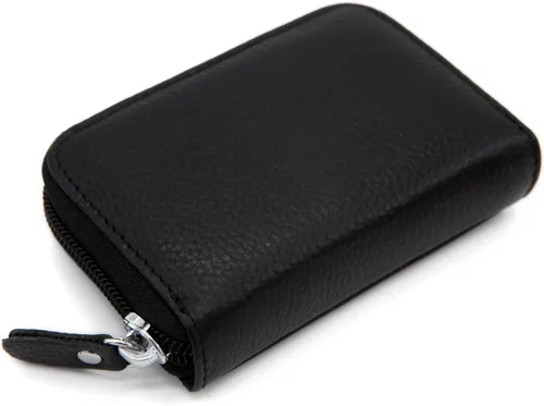 Miniatura 4 de Tarjetero RFID de bolsillo con ventana para ID, piel genuina, S, Negro