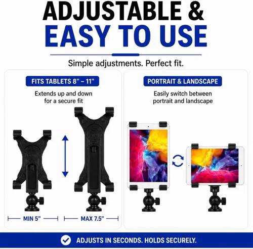 Miniatura 7 de Acuvar Soporte universal de trípode para tableta, adaptador de soporte ajustable para iPad, Samsung Galaxy Tab y Surface, se adapta a tabletas de 8