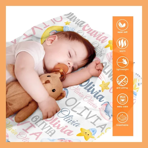 Miniatura 9 de Manta personalizada con nombre de bebé, regalo para bebés y niñas, manta de franela suave para recién nacidos, cómoda y acogedora manta de forro