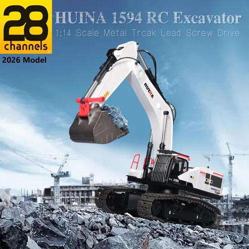 Miniatura 4 de HUINA 1594 Metal RC 1:14 Excavadora de 28 canales Vehículo de construcción Hobby Regalo al aire libre Control remoto Tractor Crawler luces