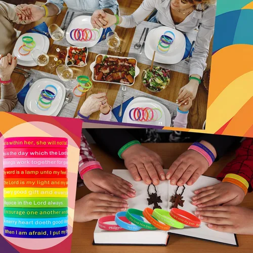 Miniatura 53 de Estune 120 pulseras de versículos de la Biblia, con cita motivacional, pulseras de goma, pulseras de silicona religiosas, pulseras de silicona
