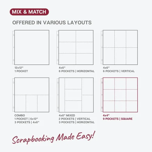 Miniatura 7 de Dunwell Fundas para álbumes de fotos de 4 x 4 pulgadas (paquete de 25), se adapta a carpetas de álbumes de 3 anillos de 12 x 12 pulgadas, páginas