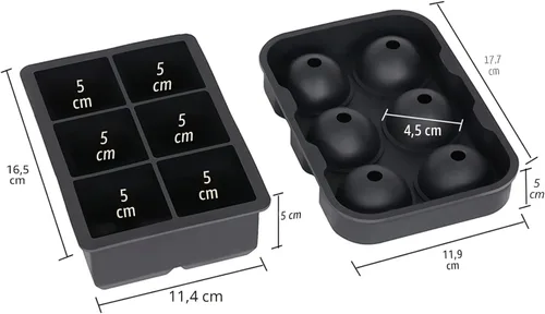 Miniatura 7 de Ticent Bandejas de cubitos de hielo (juego de 2), molde de silicona para bolas de hielo con forma de esfera para whisky con tapas y moldes cuadrados