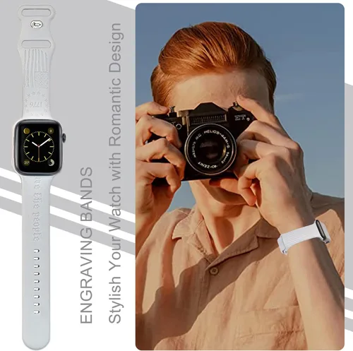Miniatura 5 de 2 correas grabadas compatibles con Apple Watch Band 1.732 in 1.575 in 1.772 in, correa deportiva de silicona para mujeres y niñas, correa deportiva