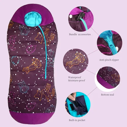 Miniatura 2 de AceCamp Saco de dormir para mamá que brilla en la oscuridad para niños y jóvenes, clasificación de temperatura de 30 °F, -33.8 °F, resistente al
