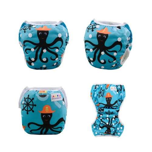 Miniatura 23 de Alva, Pañales de bebé para nadar, paquete de 2 unidades, talle único, reutilizable, lavable y ajustable de 0 a 36 meses. Tamaño de 10 a 40 lbs