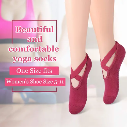 Miniatura 11 de Geyoga 6 pares de calcetines de pilates para mujer, calcetines de barre para yoga, ballet, baile, calcetines antideslizantes con correas de agarre