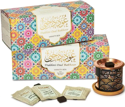 Oud Bakhoor caja variada con quemador y caja de recarga por Dukhni | Juego de 2 | Auténtico incienso árabe Bakhoor | Set de regalo y kit de inicio |