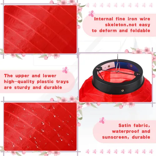 Miniatura 3 de Riakrum Farol de estilo japonés para decoración de fiesta japonesa, farol de seda roja de 14 pulgadas, decorativo, tradicional, colgante, barra