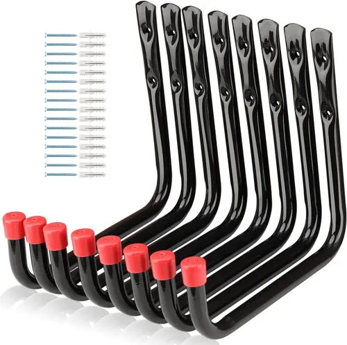 Paquete de 8 ganchos de almacenamiento de montaje en pared, colgador de garaje de 9.6 pulgadas para escalera, sillas de sujeción, herramienta de