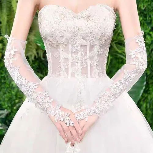 Miniatura 2 de Specell Lace Fingerless Gloves Women, Fingerless Satin Gloves, Bridal Prom for Wedding Party Costume Accessories 26 styles