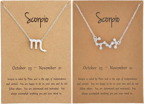 Miniatura 22 de Juego de 2 collares del zodiaco – Collar con colgante de 12 constelaciones, collar con signo del zodiaco para mujer, cumpleaños y astrología