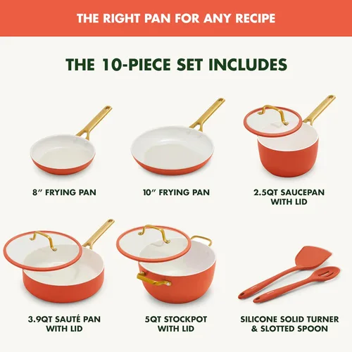 Miniatura 3 de GreenPan Juego de utensilios de cocina antiadherentes Reserve Pro de 10 piezas, cerámica certificada NSF, juego de ollas y sartenes anodizadas duras