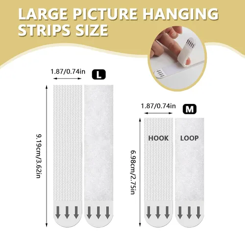 Miniatura 5 de Tiras medianas para colgar cuadros, cinta adhesiva de gancho y velcro, colgador de cuadros sin daños, tiras adhesivas impermeables para colgar