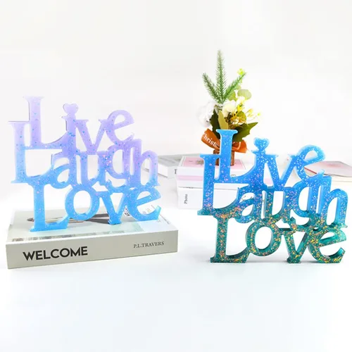 Miniatura 2 de Live Laugh Love - Molde de resina para letrero de palabras, moldes de silicona con eslogan de letras de cristal, molde de fundición epoxi