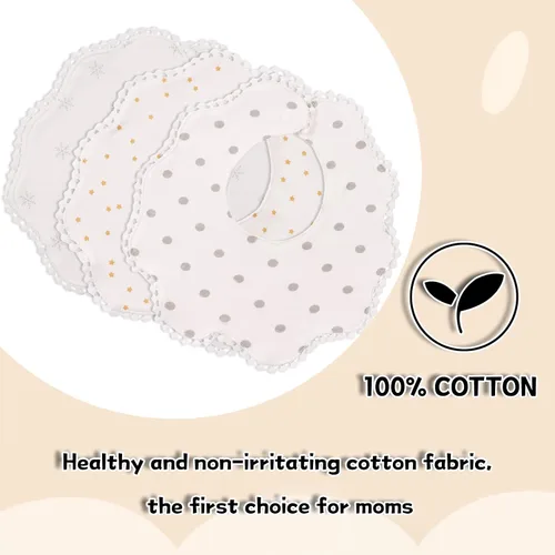 Miniatura 3 de Bamery Baberos tipo bandana para bebé, baberos de algodón blanco para babeo y dentición, absorbentes para niños y niñas Estrella+punto+nieve