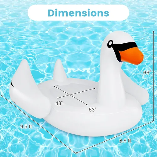 Miniatura 6 de Goplus Isla flotante de cisne inflable gigante, flotador de piscina para 4 personas con 4 soportes para tazas, muelle flotante recreativo para lago