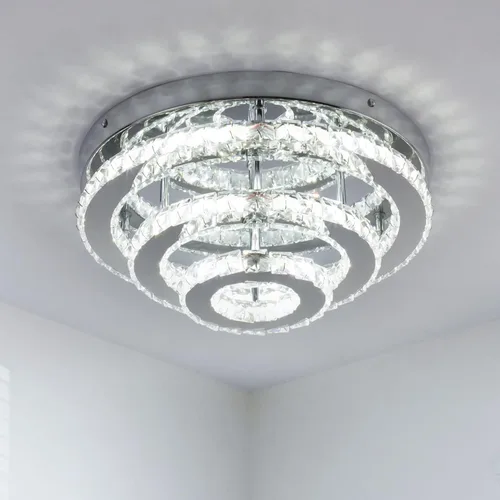 Miniatura 11 de Lámpara de Araña Empotrada LED de Cristal de 13.8 Pulgadas, Lámpara de Techo de 3 Niveles de Cristal para Dormitorios, Comedor, Sala de Estar, 3