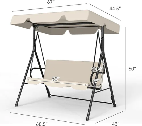 Miniatura 2 de Murago - Silla de columpio para patio al aire libre con dosel ajustable, columpio para patio al aire libre con soporte resistente para 3 personas