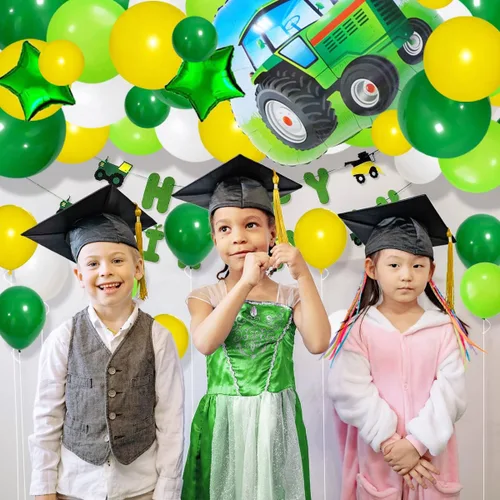Miniatura 7 de Kit de guirnalda de globos de color verde oscuro, amarillo y blanco, 117 globos de tractor verde lima, amarillo y blanco, fiesta de cumpleaños