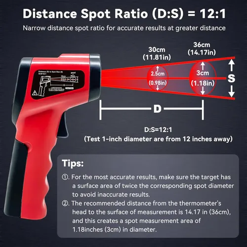 Miniatura 3 de Pistola de termómetro infrarrojo (NO para humanos) -58℉~1022℉ (-50℃～550℃) Termómetro láser digital infrarrojo de 9 puntos, sin contacto, lectura