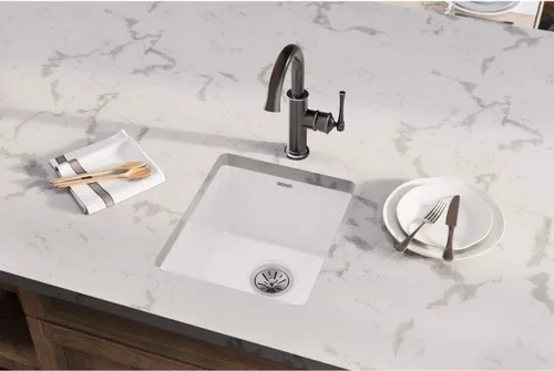 Miniatura 2 de Elkay SWU1517WH - Fregadero de barra de montaje inferior de arcilla refractaria de 16-7/16" x 18-15/16" x 9-1/16", color blanco
