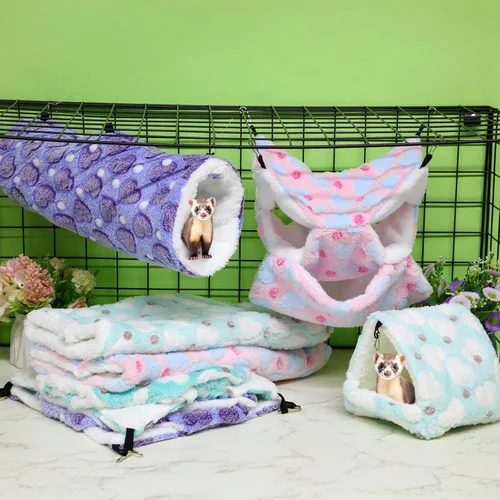 Miniatura 6 de Abbylike Hamaca para Ratas de 9 Piezas de 3 Niveles para Conejillo de Indias y Hurón, Túnel Colgante para Mascotas Pequeñas, Juguete Planeador, Cama