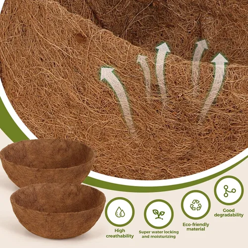 Miniatura 5 de Gerrii 8 forros de coco de 16 pulgadas para cestas colgantes, revestimientos de coco para maceteros redondos naturales de coco y coco, cesta