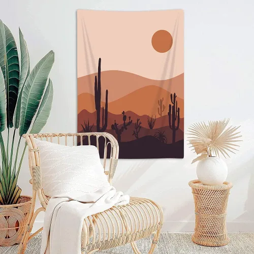 Miniatura 3 de Tapiz moderno de mediados de siglo, bohemio, de cactus, de montaña, abstracto, vertical, arte de paisaje del desierto, minimalista, amanecer