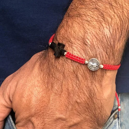 Miniatura 3 de St Benedict Medal Adjustable Red String Protection Bracelet for Mens Pulsera San Benito para Hombre