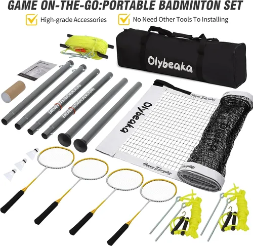 Miniatura 6 de Juego de bádminton para exteriores de 20 pies con red para patio trasero, césped, playa, sistema de red de bádminton portátil con 4 raquetas