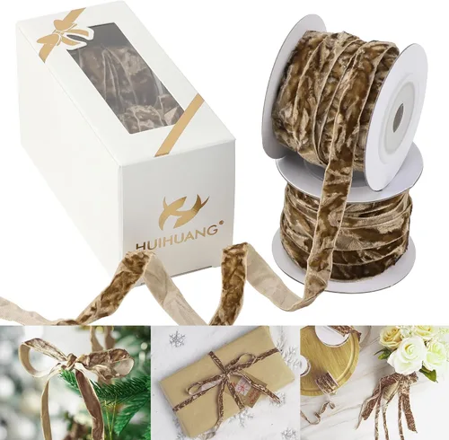 Miniatura 27 de HUIHUANG Cinta de Terciopelo Negro 3/8" Cinta de Terciopelo Arrugado para Adornos de Árbol de Navidad, Envoltura de Regalos, Decoración de Coronas