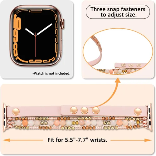 Miniatura 4 de fastgo Correa de cuero compatible con Apple Watch de 1.77, 1.73, 1.65 y 1.73 pulgadas, correa elástica con cuentas para mujer, correa elástica