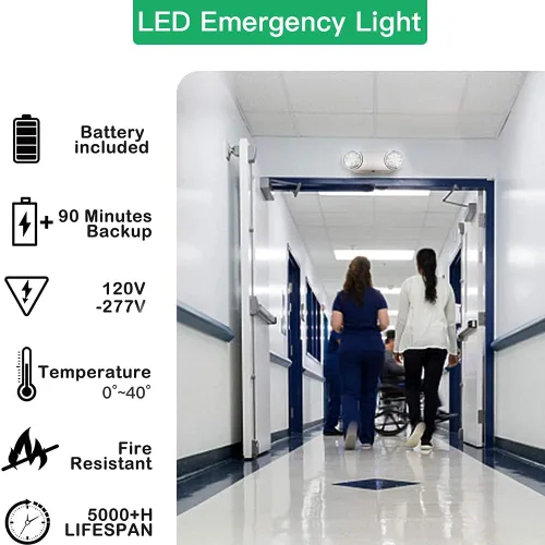 Miniatura 2 de OSTEK Paquete de 4 accesorios de iluminación LED de salida de emergencia con dos cabezales, luz de emergencia LED integrada ajustable estándar