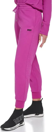 Miniatura 2 de DKNY Pantalón deportivo de forro polar con logotipo de rayas metálicas para mujer