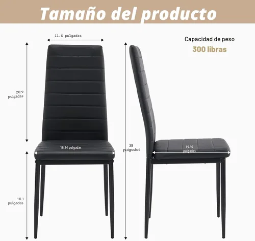 Miniatura 2 de Karl home Juego de 4 sillas de comedor, sillas de cocina de cuero sintético PU negro con respaldo alto acolchado y protección de tapas para pies