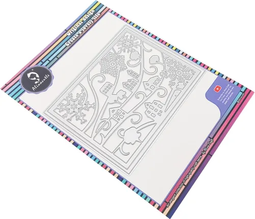Miniatura 3 de Alinacutle Marco de fondo de aldea de nieve, troqueles de corte de metal para hacer tarjetas hechas a mano, álbum de recortes, plantilla de Marco