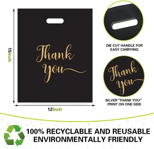 Miniatura 2 de Bolsas de agradecimiento para mercancía 30 unidades, grandes 12 x 15 pulgadas, bolsas de compras de plástico para venta al por menor, resistentes al