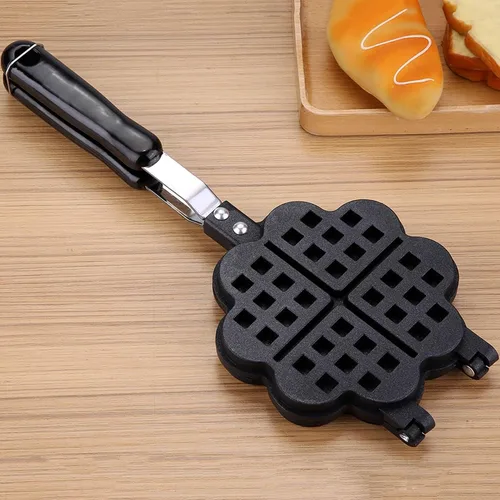 Miniatura 7 de Máquina de gofres antiadherente, plancha de aluminio en forma de corazón con mango desmontable, sartén portátil para fogata, utensilios de cocina