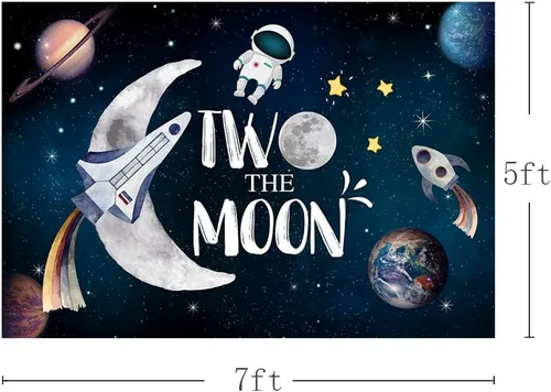 Miniatura 3 de AIBIIN 7x5ft Two the Moon Bckdrop Espacio Exterior Boy 2º cumpleaños Fotografía Fondo Universo Galaxia Cielo Planeta Estrellas Decoraciones