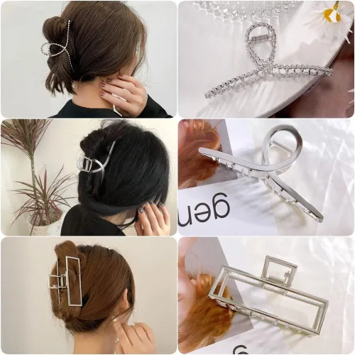Miniatura 4 de 3 pinzas para el cabello para mujer, pinzas de metal plateado grandes para cabello grueso y delgado, abrazaderas de pasador de atrapado jumbo