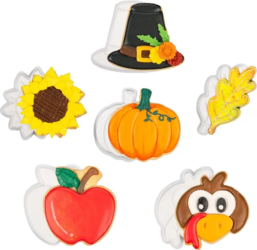 Miniatura 8 de Cortadores de galletas de otoño de Acción de Gracias, formas de bellotas y hojas con sellos de émbolo, accesorios de horneado de ácido poliláctico