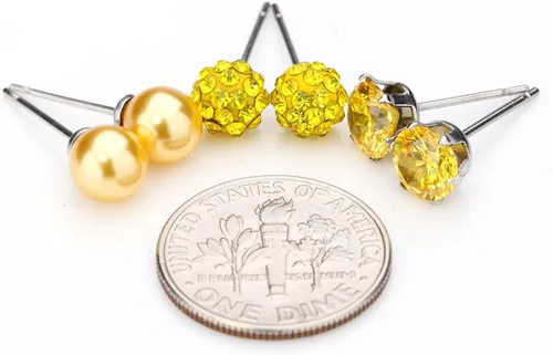 Miniatura 3 de JewelrieShop - Juego de aretes de tuerca de acero inoxidable con circonitas cúbicas y perlas de imitación, 3 pares de 0.236 in