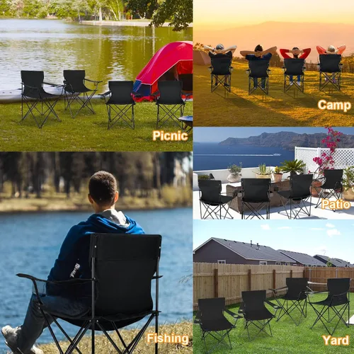 Miniatura 7 de HaSteeL Paquete de 4 sillas de campamento, sillas plegables de gran tamaño con portavasos para adultos, silla portátil y bolsa de transporte