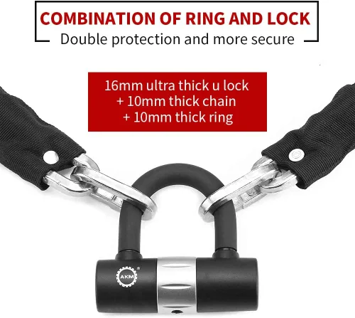 Miniatura 5 de Candado antirrobo AKM para bicicleta de 3 pies/90 cm de largo, candado de cadena resistente de 10 mm de espesor con 4 llaves, seguridad de 16 mm