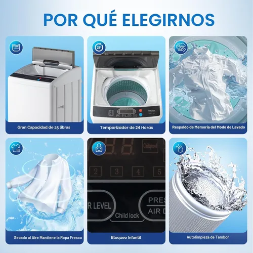 Miniatura 9 de ROVSUN Juego de lavadora completamente automática de 25 libras y secadora de ropa portátil de 2.6 pies cúbicos, juego combinado de lavadora