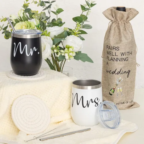 Miniatura 4 de Regalos de boda para pareja (juego de 11 piezas), cestas de compromiso geniales para recién casados, caja única de señor y señora para novia