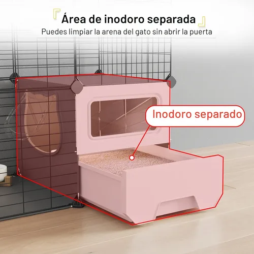 Miniatura 5 de Oneluck Jaula para Gatos de Interior con Caja de Arena de 3 Niveles DIY Corral para Gatos Desmontable Jaula de Alambre Metálico Grande Lugar