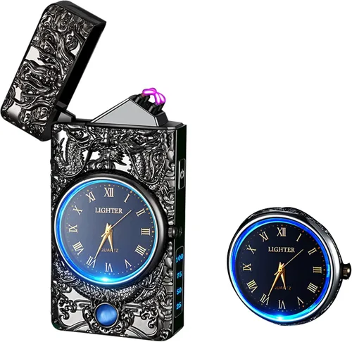 Miniatura 8 de Reloj Eléctrico Genial con Encendedor de Plasma de Doble Arco, Resistente al Viento, Recargable por USB con Indicación de Batería para Fuego, Dragón